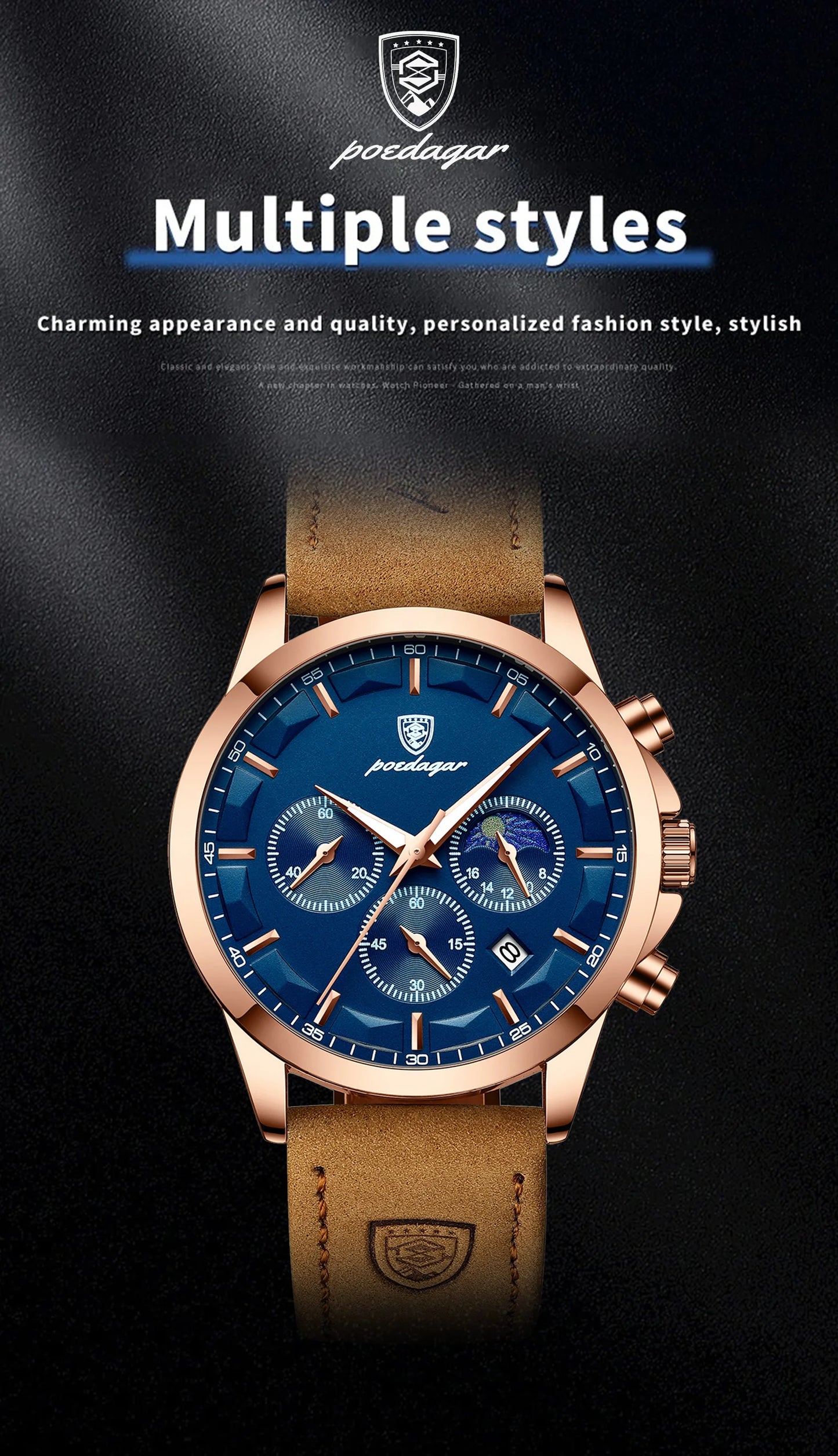POEDAGAR Men's Luxury Quartz Chronograph Waterproof Watch