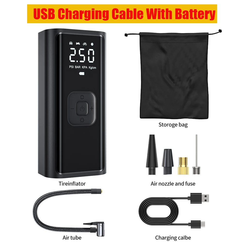 Wireless Electric Car Tire Inflator Pump with LED Light