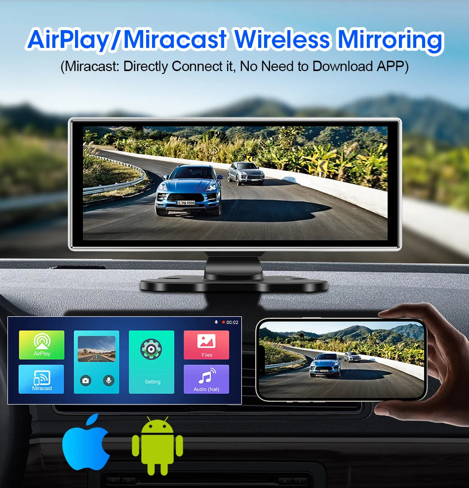 4K Dual Lens Car DVR Dash Cam with CarPlay, Android Auto, GPS, WiFi