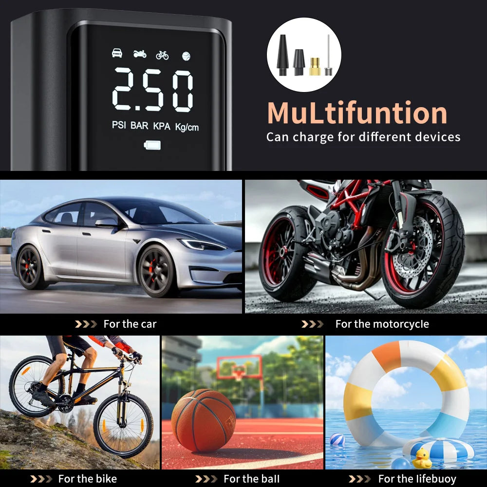Wireless Electric Car Tire Inflator Pump with LED Light