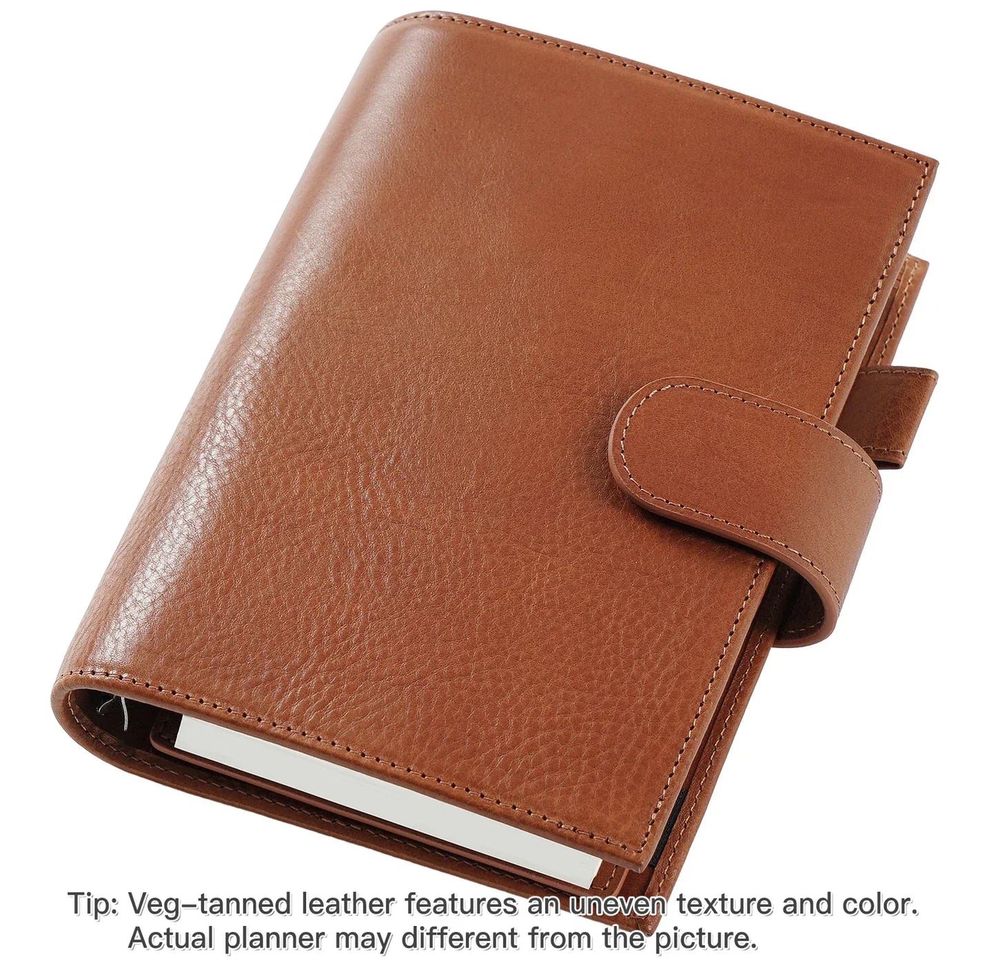 Full Grain Leather Planner with Rings – Personal Size Organizer