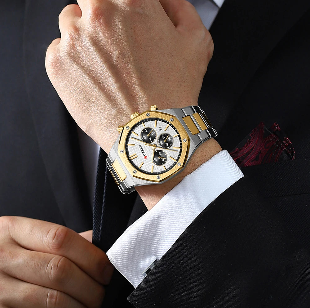 Casual Stainless Steel Quartz Watch – Waterproof Men’s Chronograph