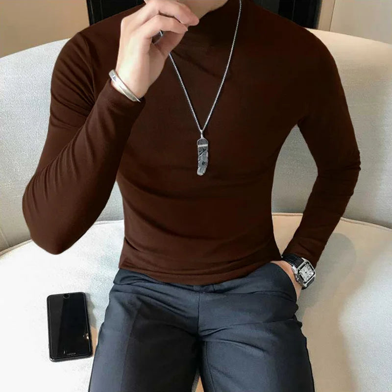 Men’s Slim Fit Turtleneck Long Sleeve Solid Pullover