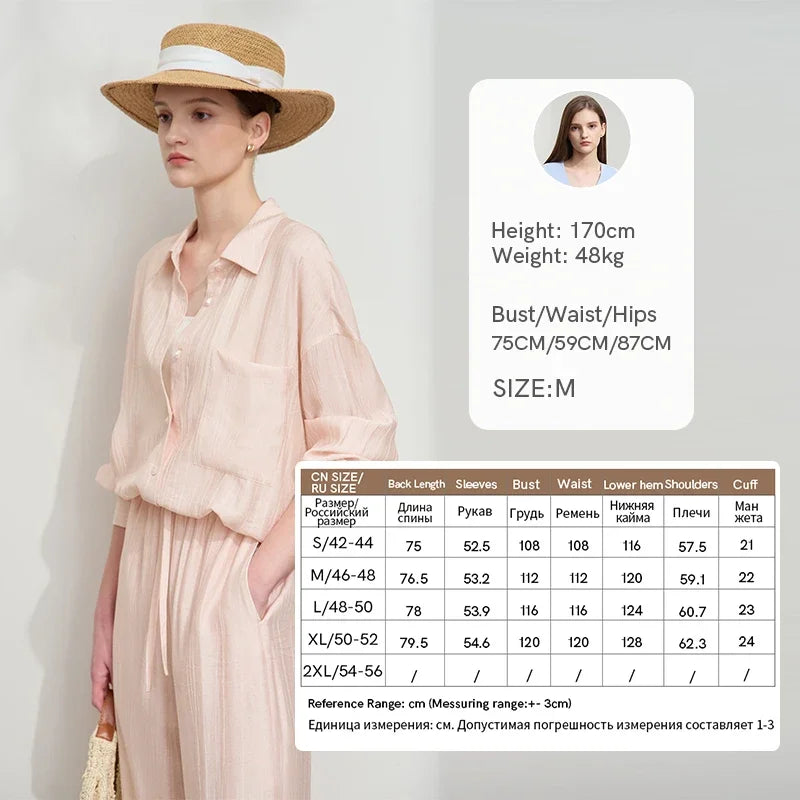 Women’s Casual Shirt & Wide Leg Pants – Spring Basic Separate Set
