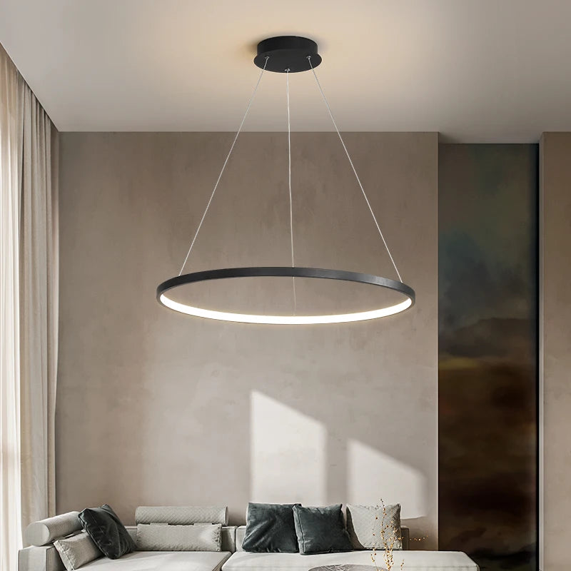 Modern Round LED Pendant Light – Black/White Minimalist Chandelier