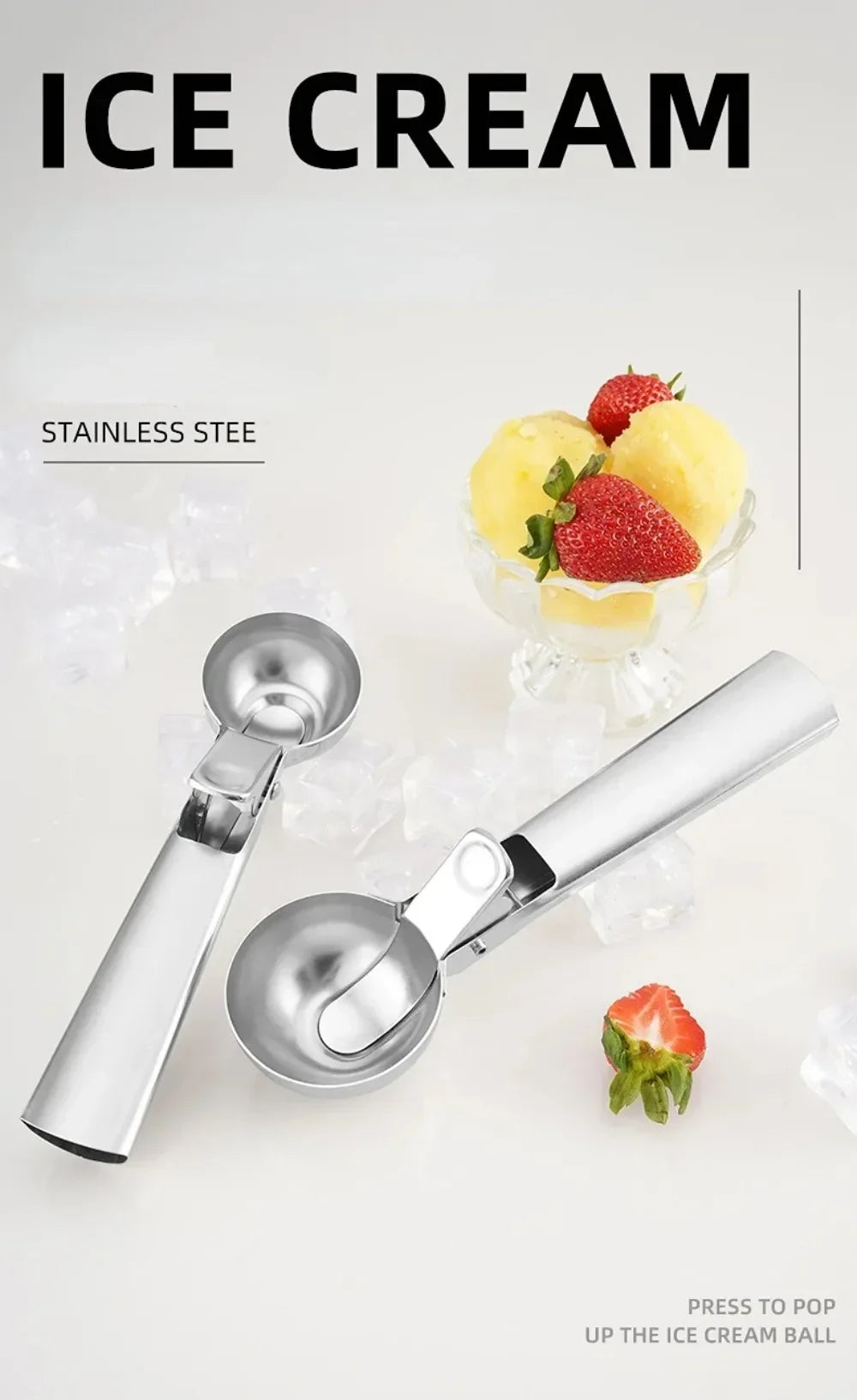 Stainless Steel Dual-Purpose Ice Cream & Fruit Scoop | Kitchen Tool