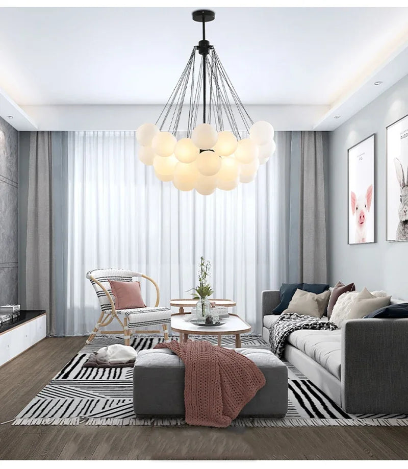37-Glass Bubble Chandelier – Frosted Milky White Colorful Pendant