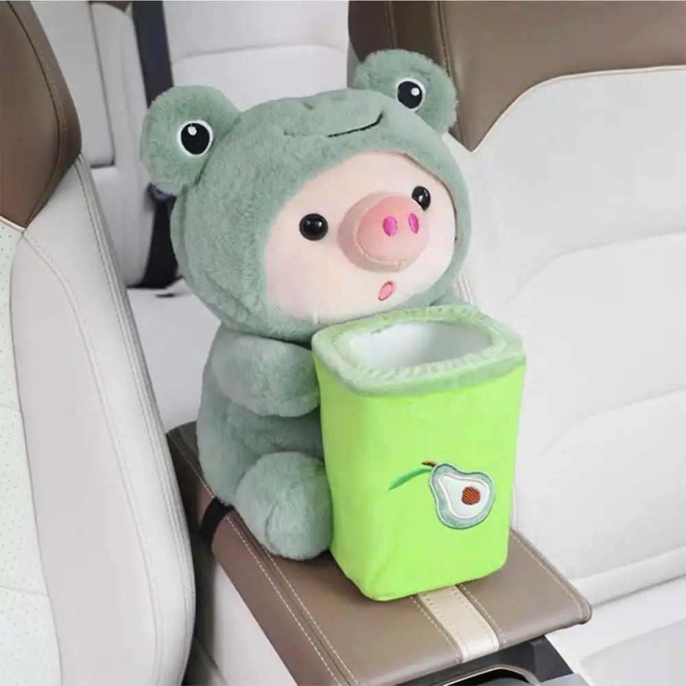 Cute Plush Animal Car Tissue Box & Trash Can Storage Organizer