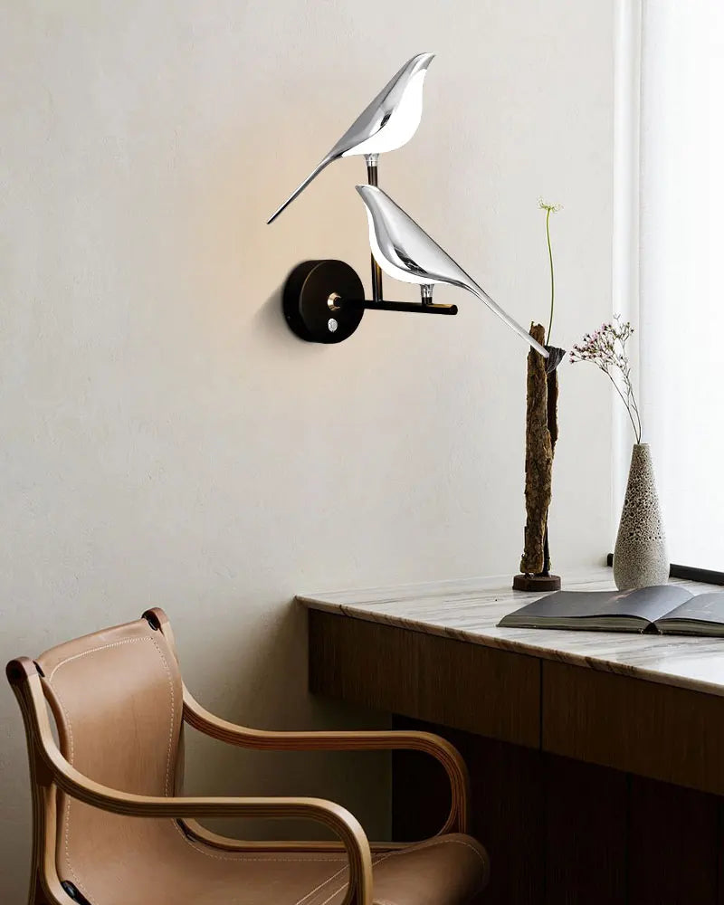 Magpie Bird LED Wall Lamp – 360° Rotating Bedside Light