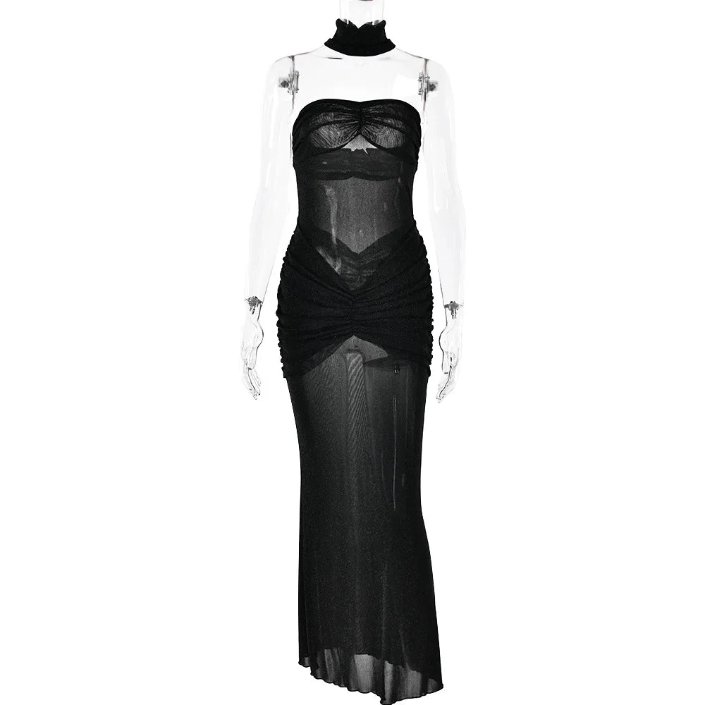 Women’s Strapless Mesh Double-Layer Dress – Slim Backless Summer Party