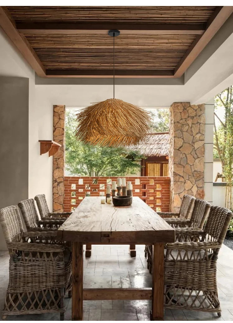Retro Hand-Woven Rattan LED Chandeliers – Pendant Lights 40–80cm