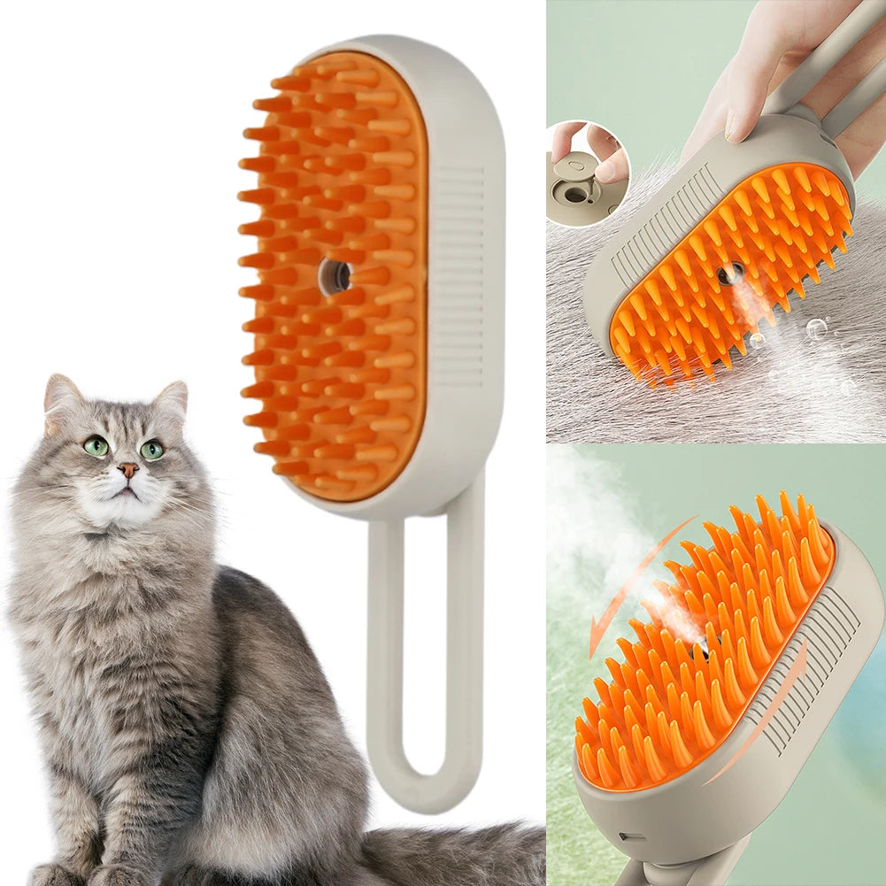 Pet Steam Brush with Massage & Water Spray – Grooming for Cats & Dogs
