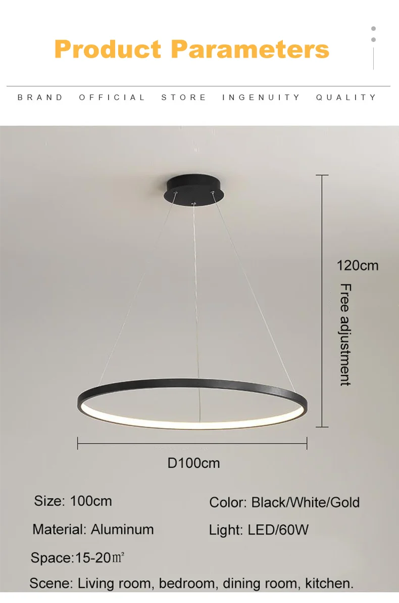 Modern Round LED Pendant Light – Black/White Minimalist Chandelier