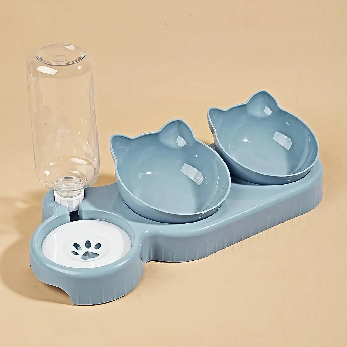 3-in-1 Cat Bowl Set with Tilted Design & Gravity Water Feeder