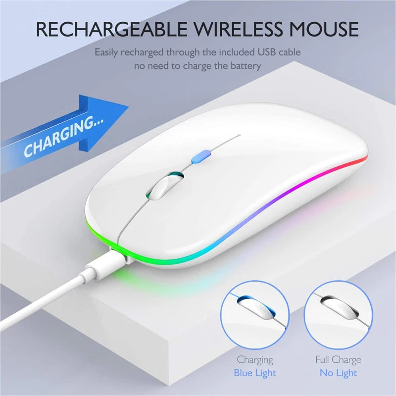 LED Wireless Bluetooth Mouse – USB Rechargeable RGB Silent Mouse