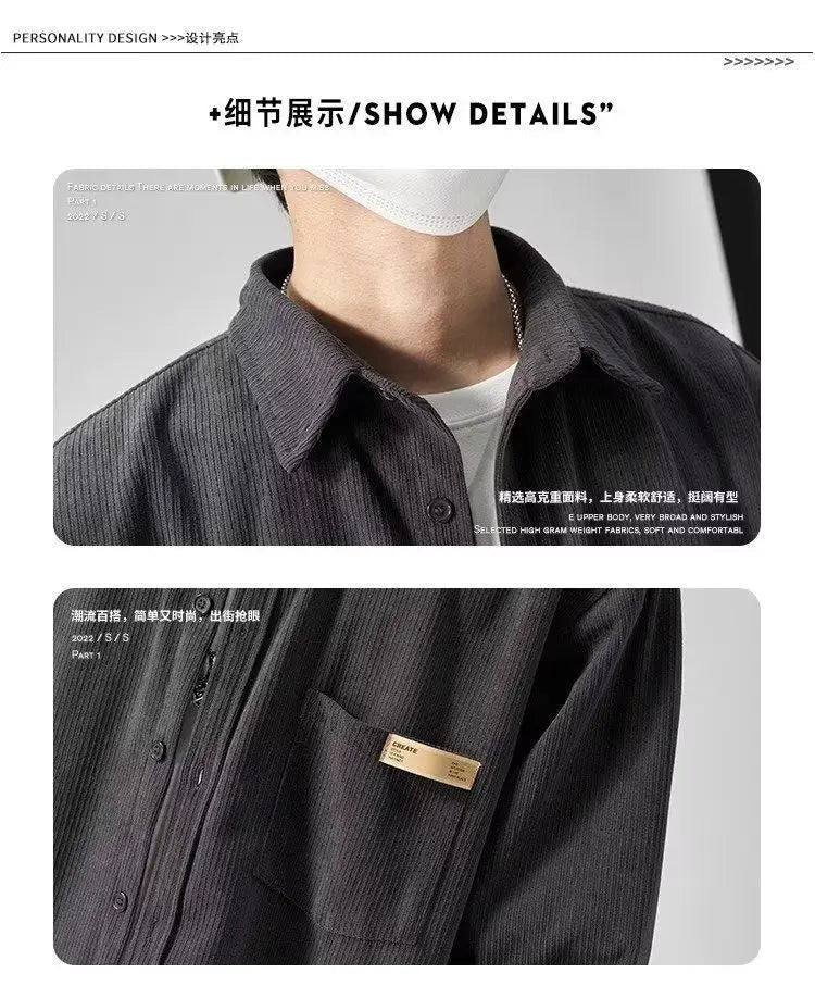 Men’s Loose Corduroy Shirt – Casual Thick Long Sleeve Top