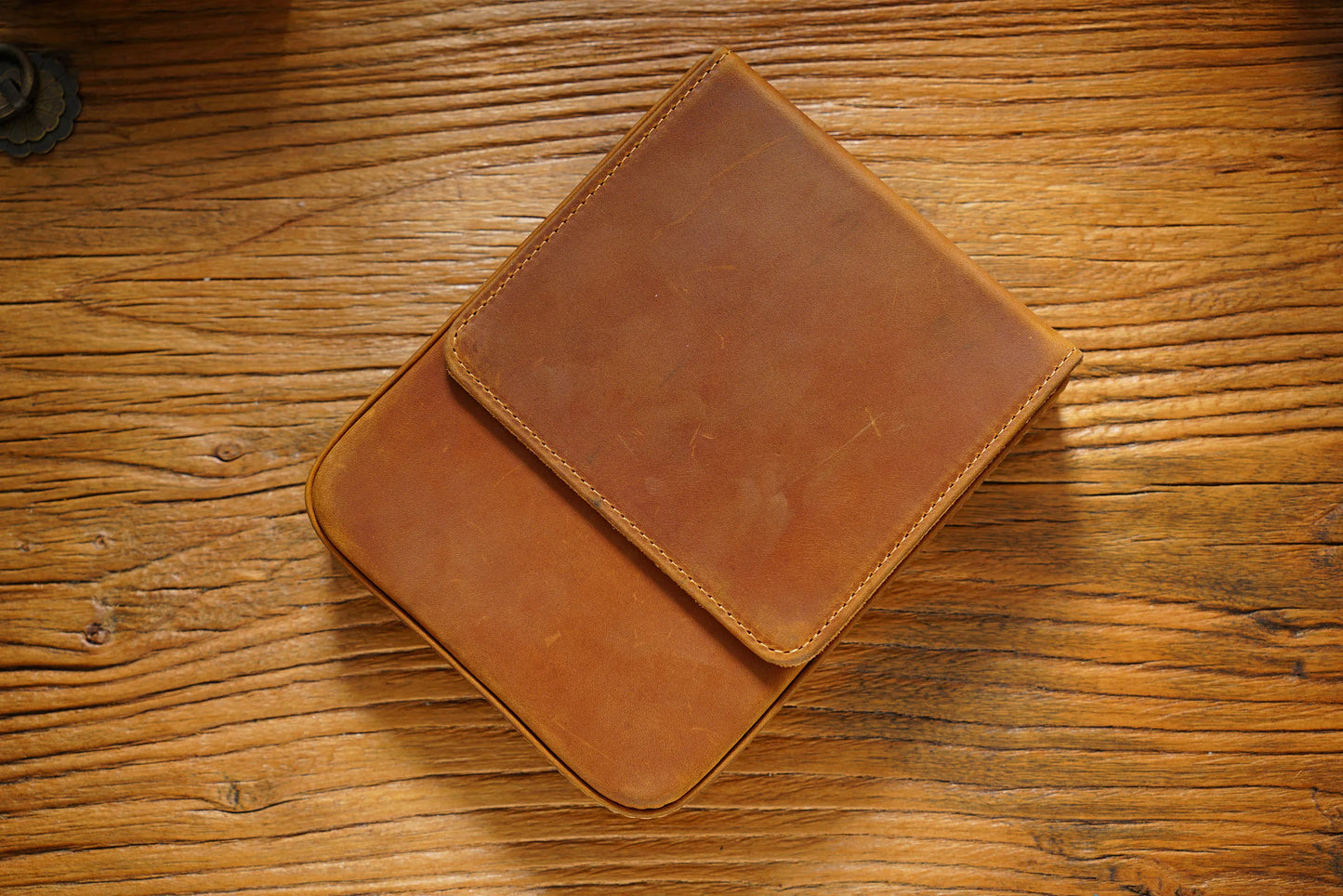 Vintage Genuine Leather Pen Pouch – 6-Slot Removable Tray Case