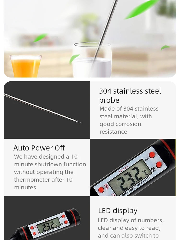 Digital Probe Kitchen Thermometer for Baking, Grill & Liquids