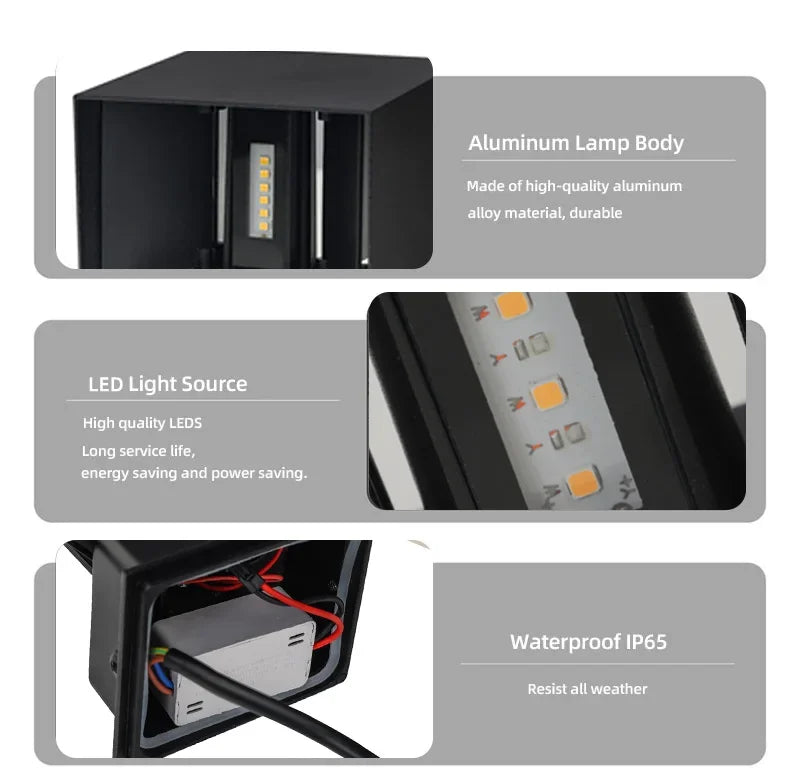 Waterproof Aluminum LED Wall Lamp – 12W/24W Indoor Outdoor Light