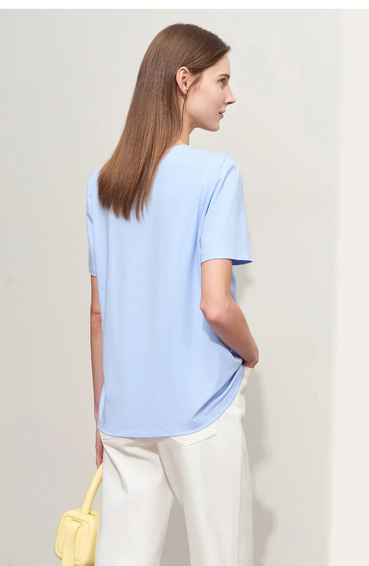 Women’s Casual Embroidered Cotton T-Shirt – Spring Short Sleeve Top