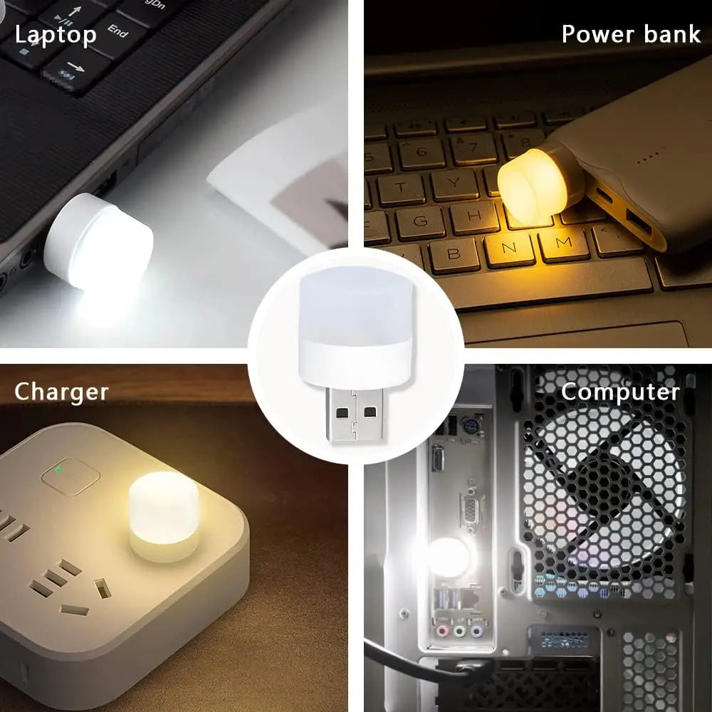 Mini USB LED Night Light – Warm White Book Reading Lamp 1/10pcs