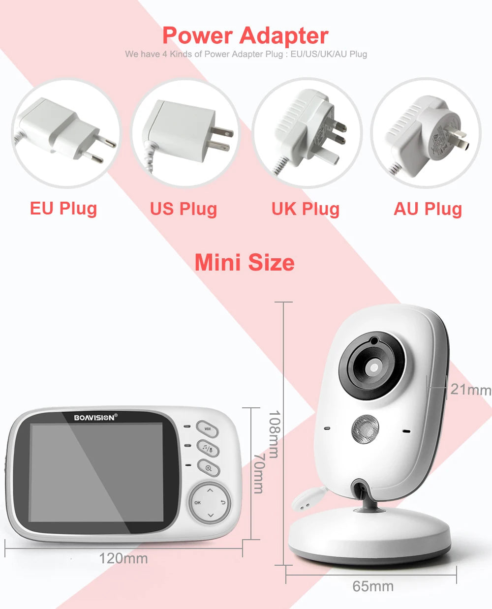 Wireless Video Baby Monitor – 3.2" LCD, Night Vision, 2-Way Talk