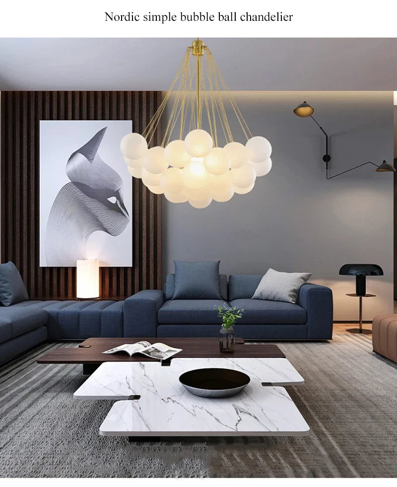 37-Glass Bubble Chandelier – Frosted Milky White Colorful Pendant