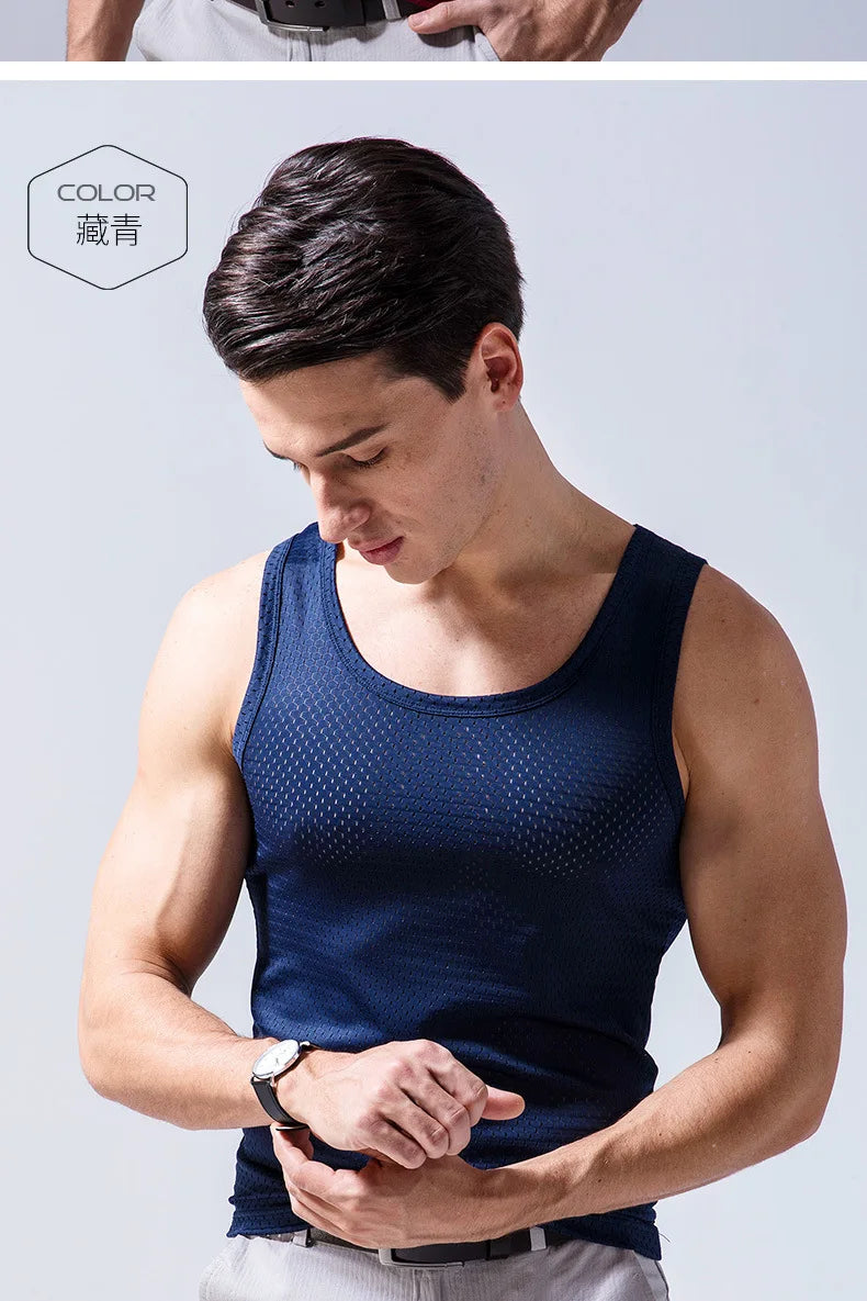 Men’s Ice Silk Mesh Tank Top Bodybuilding Fitness Vest