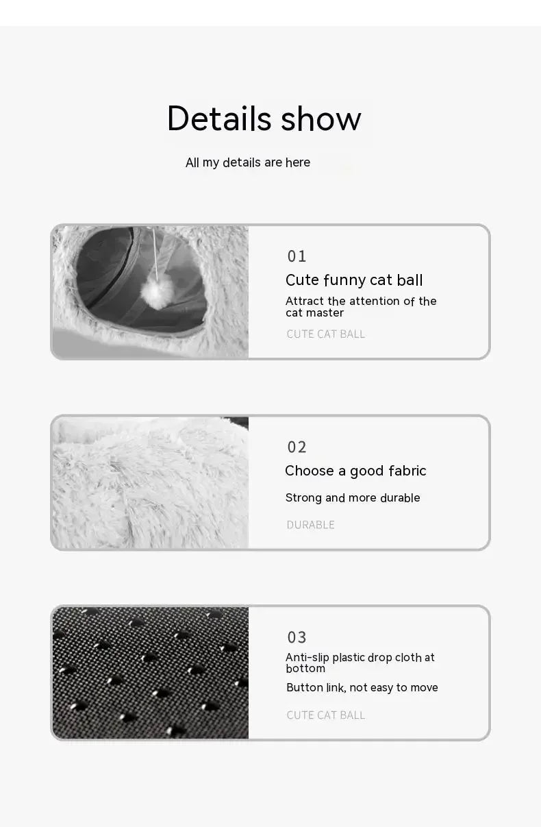 Plush Donut Cat Bed with Tunnel & Peephole – Indoor Fluffy Hideout