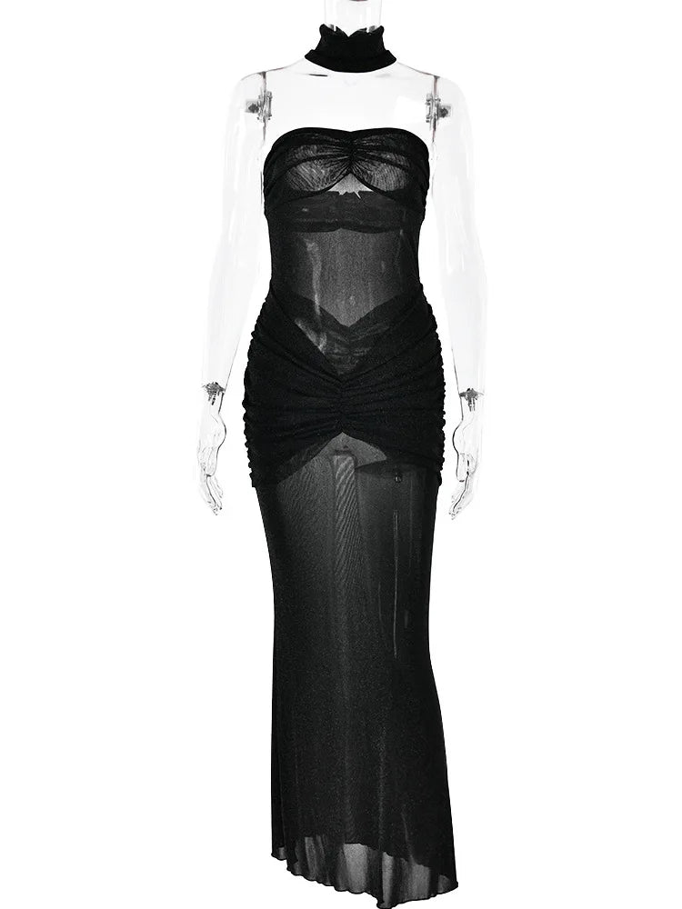 Women’s Strapless Mesh Double-Layer Dress – Slim Backless Summer Party