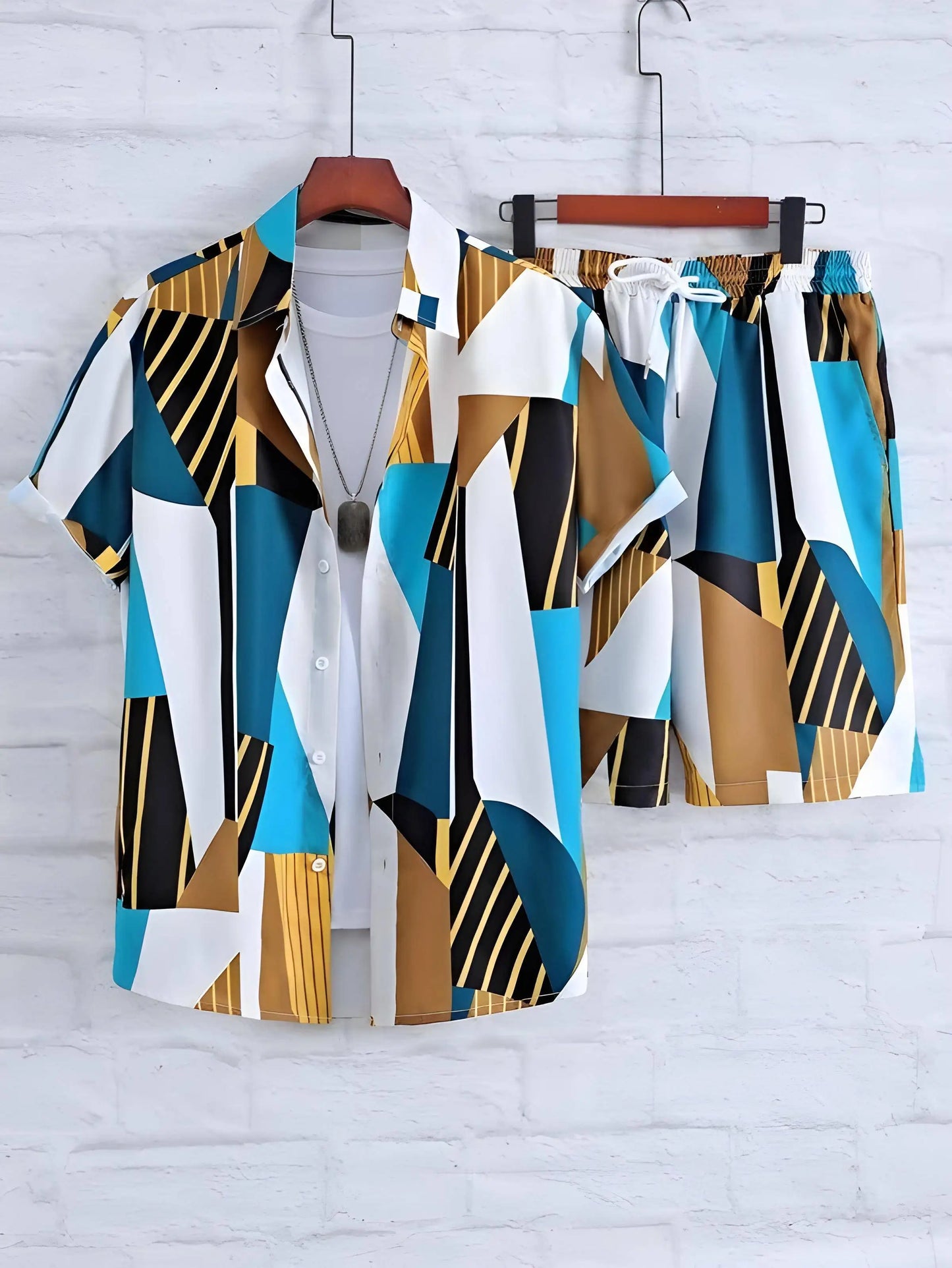 Men’s Tropical 2-Piece Set – Palm Tree Hawaiian Shirt & Shorts
