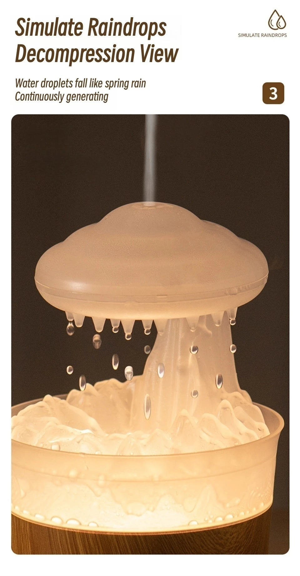 Rain Drip Mushroom Humidifier with 7 Color LED Aroma Diffuser