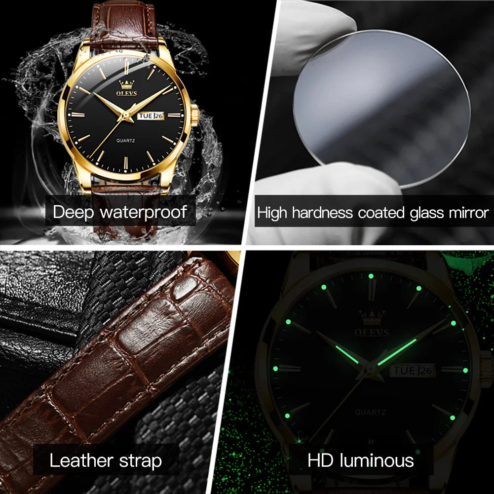 Classic Men's Quartz Watch – Waterproof Leather Strap Timepiece