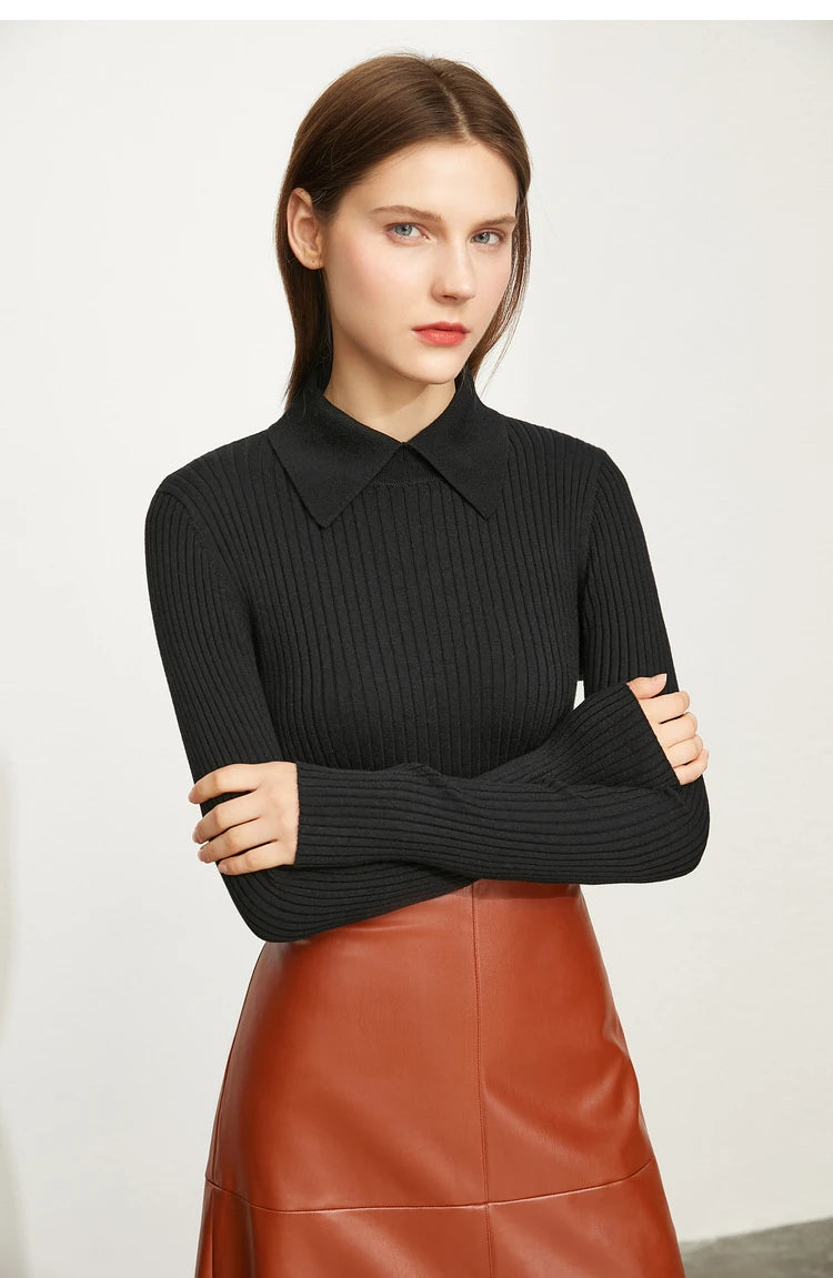 Women’s Slim Fit Striped Sweater – Autumn Office Basic Knitted Top