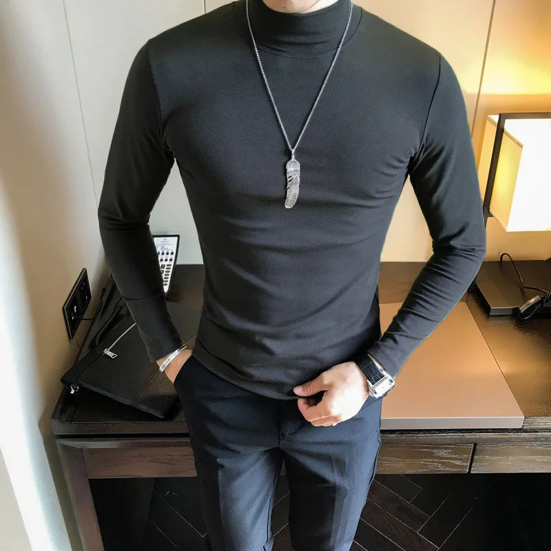 Men’s Slim Fit Turtleneck Long Sleeve Solid Pullover