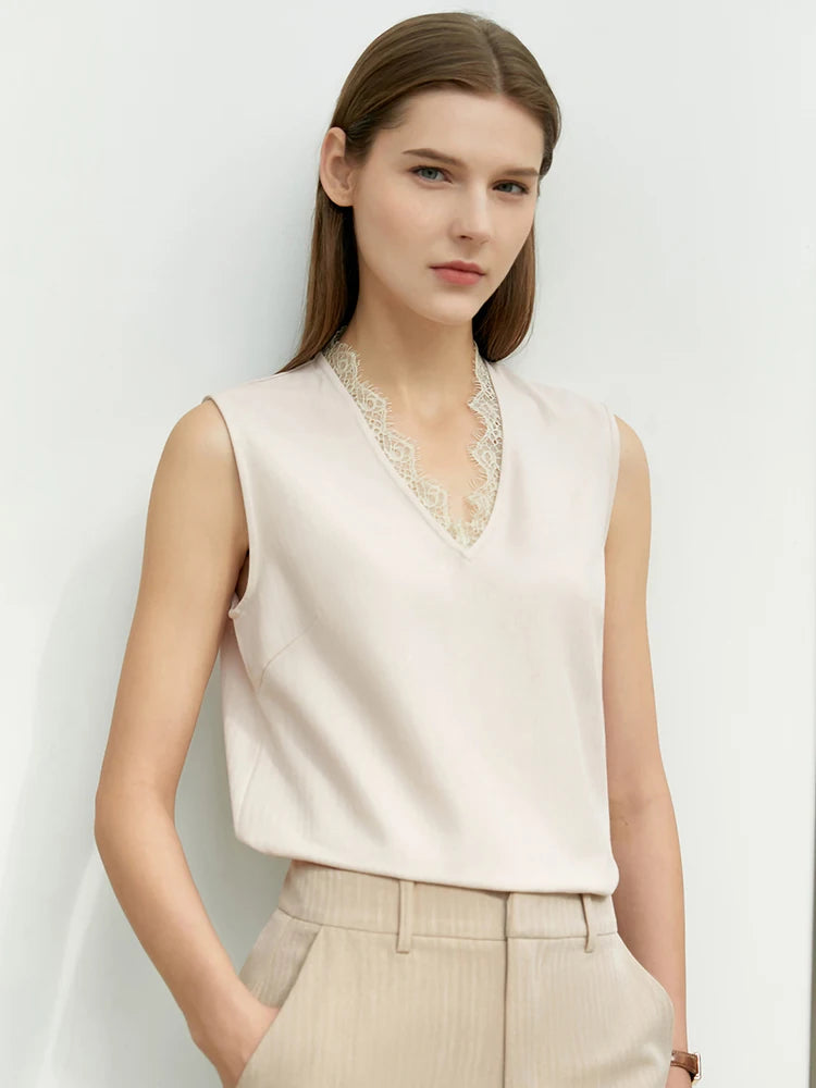 Women’s Office Blazer Set – Lace V-Neck Top & High Waist Pants