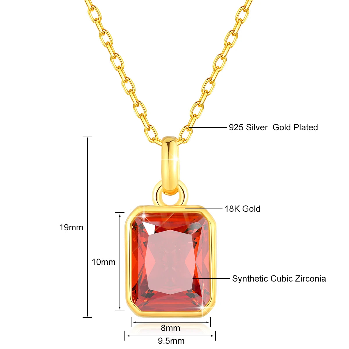 18K Gold Necklace for Women – 8x10mm Yellow Stone Rectangle