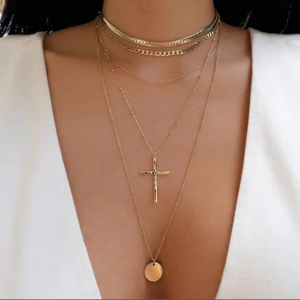 Layered Gold Tone Necklace Set – 5pcs Braided & Beaded Chains