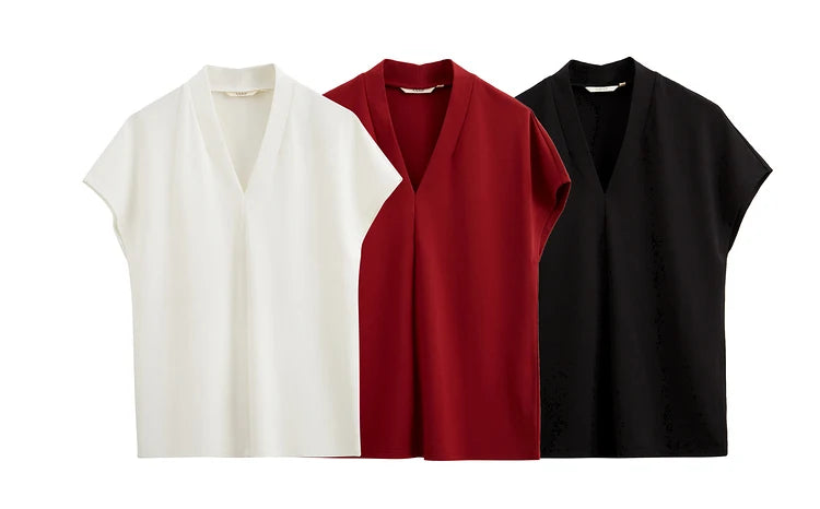 Women’s Classic V-Neck Short Sleeve T-Shirt – Casual Solid Stretch Top