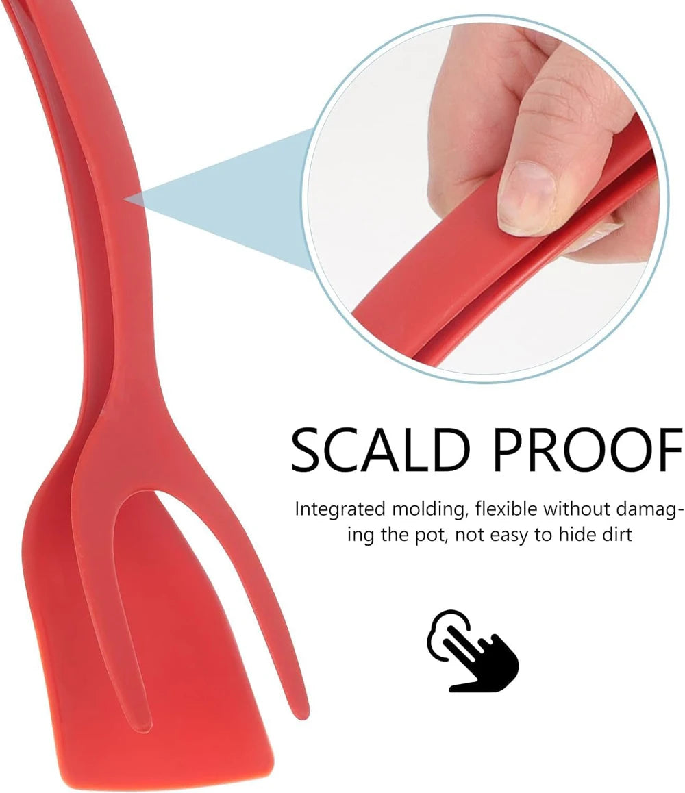 2-in-1 Grip Flip Spatula Tongs - Nylon Non-Stick Egg Flipper for Pancakes, Fish