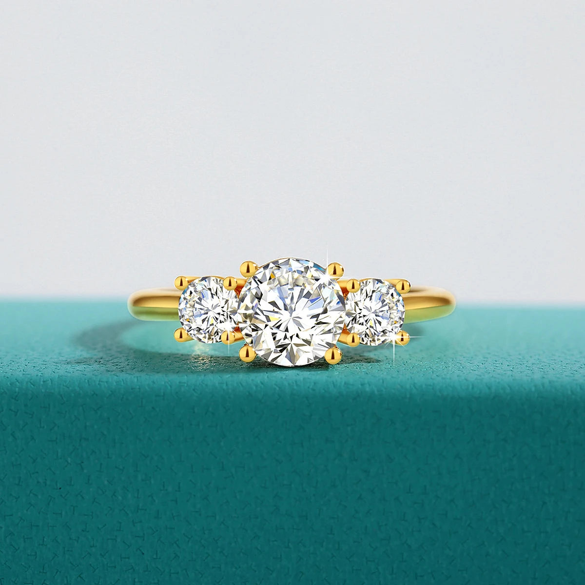 18K Gold Moissanite 3-Stone Ring for Women – Luxury Engagement