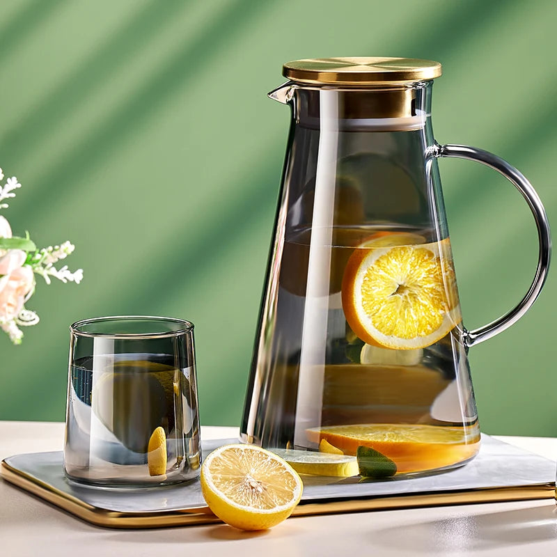 Heat-Resistant Glass Water Jug with Cups – Large Capacity