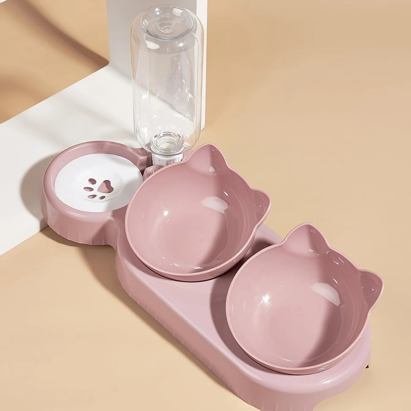 3-in-1 Cat Bowl Set with Tilted Design & Gravity Water Feeder