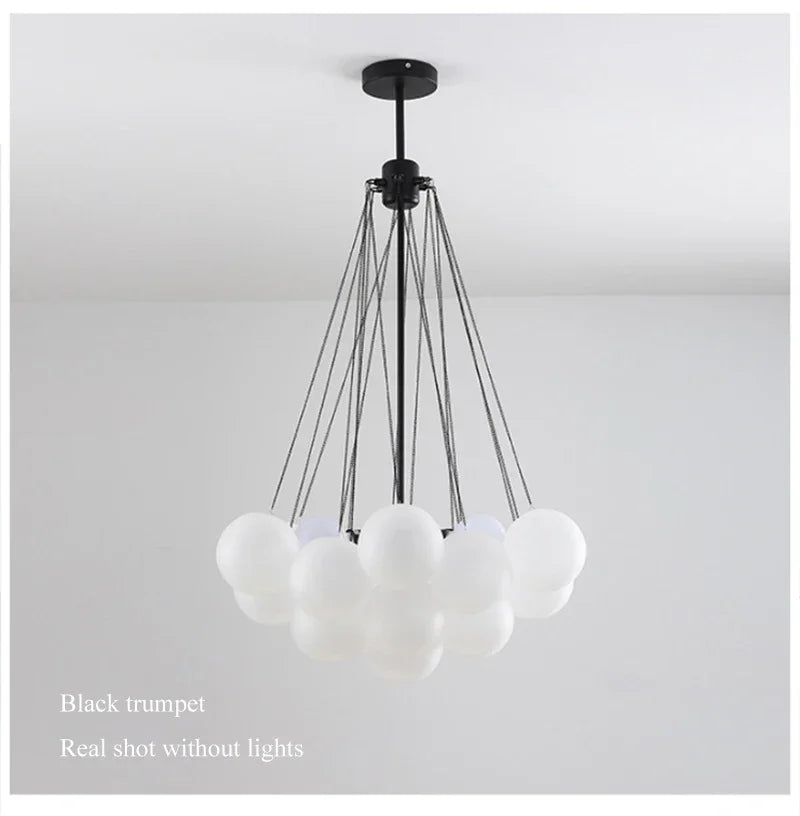 37-Glass Bubble Chandelier – Frosted Milky White Colorful Pendant