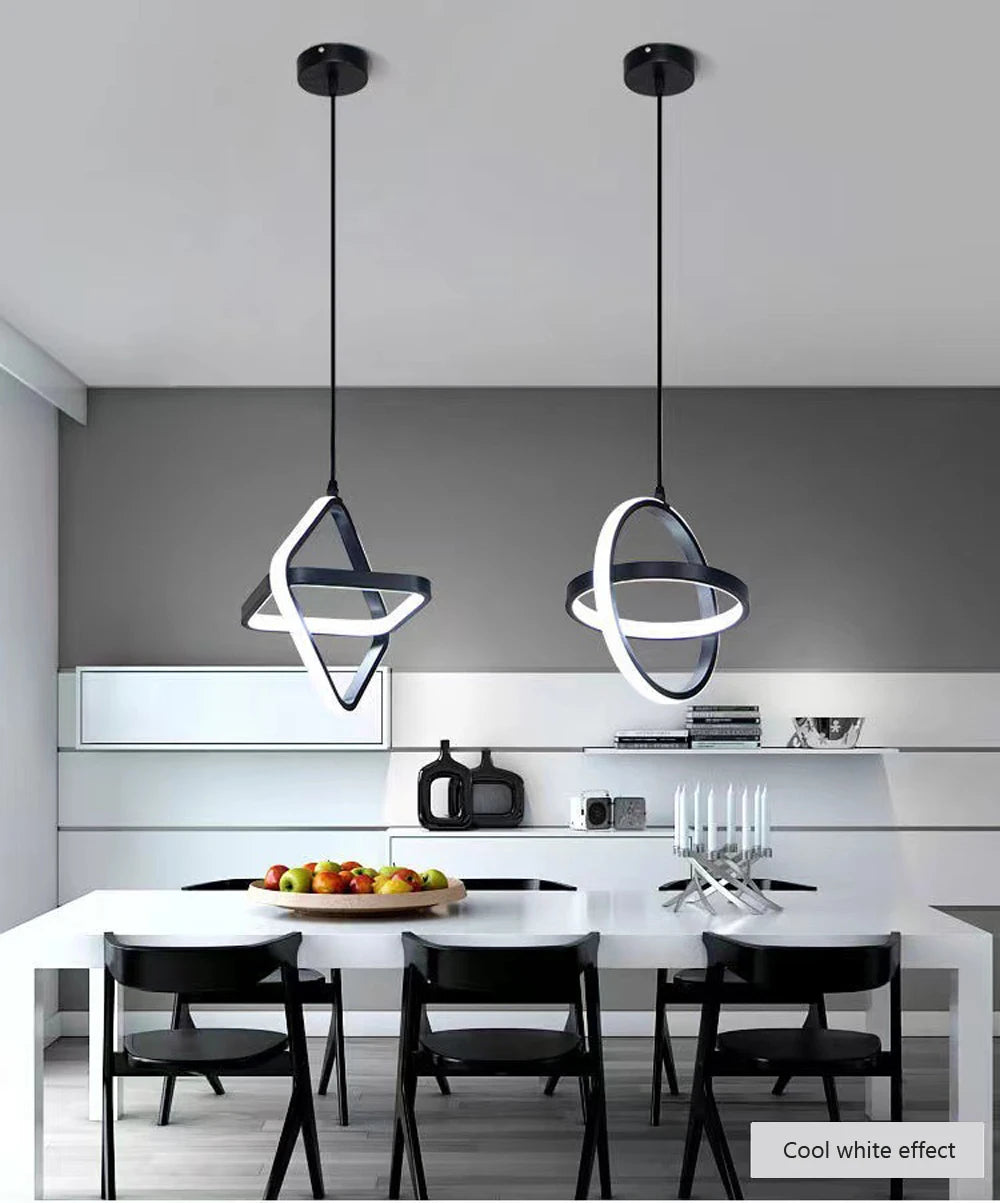Modern Black LED Pendant Light – Dining & Bedroom Chandelier Lamp