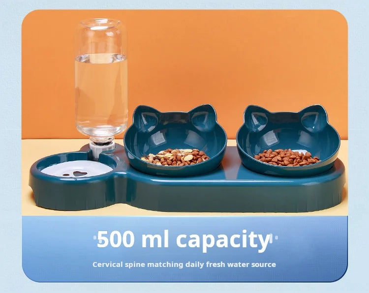3-in-1 Cat Bowl Set with Tilted Design & Gravity Water Feeder