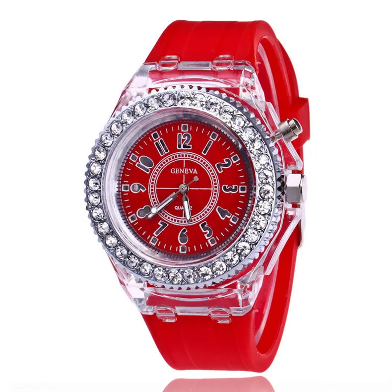 LED Flash Luminous Watch 7-Color Light Unisex Jelly Wristwatch