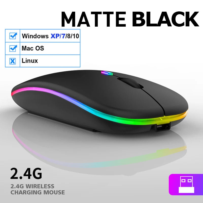LED Wireless Bluetooth Mouse – USB Rechargeable RGB Silent Mouse