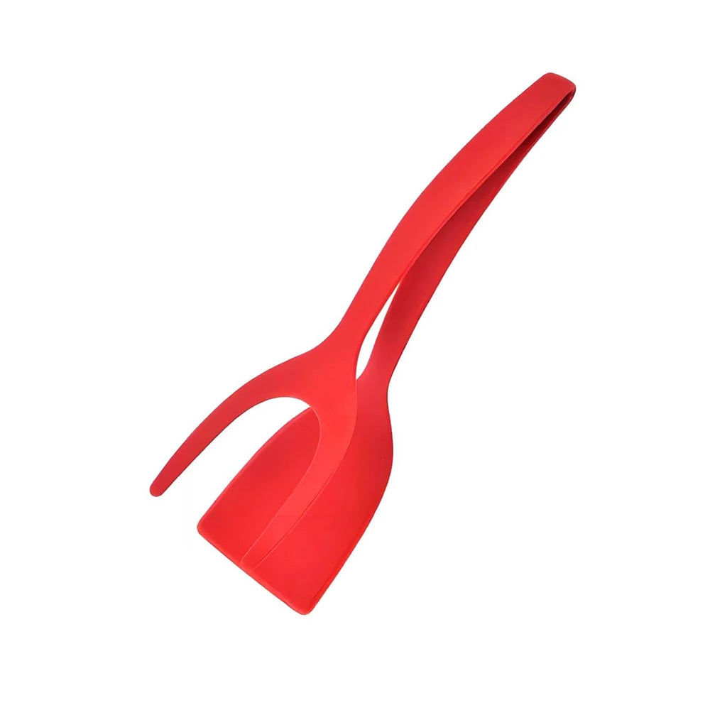2-in-1 Grip Flip Spatula Tongs - Nylon Non-Stick Egg Flipper for Pancakes, Fish