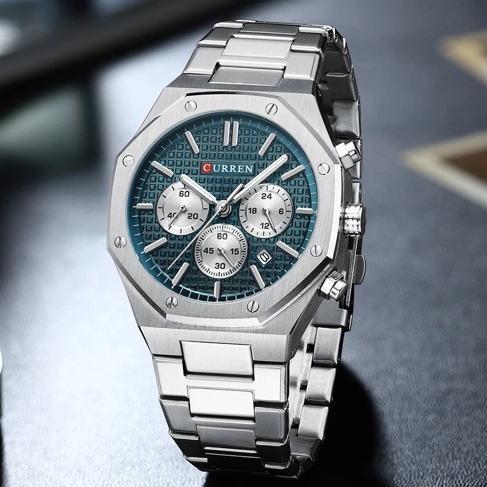 Casual Stainless Steel Quartz Watch – Waterproof Men’s Chronograph